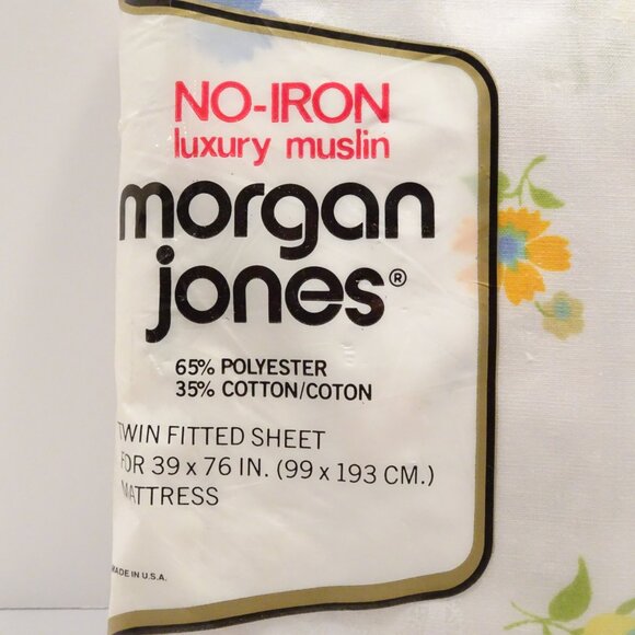 No Iron Luxury Muslin Twin Fitted Bed Sheet Yellow NOS Vintage Flower Floral USA - Picture 2 of 5